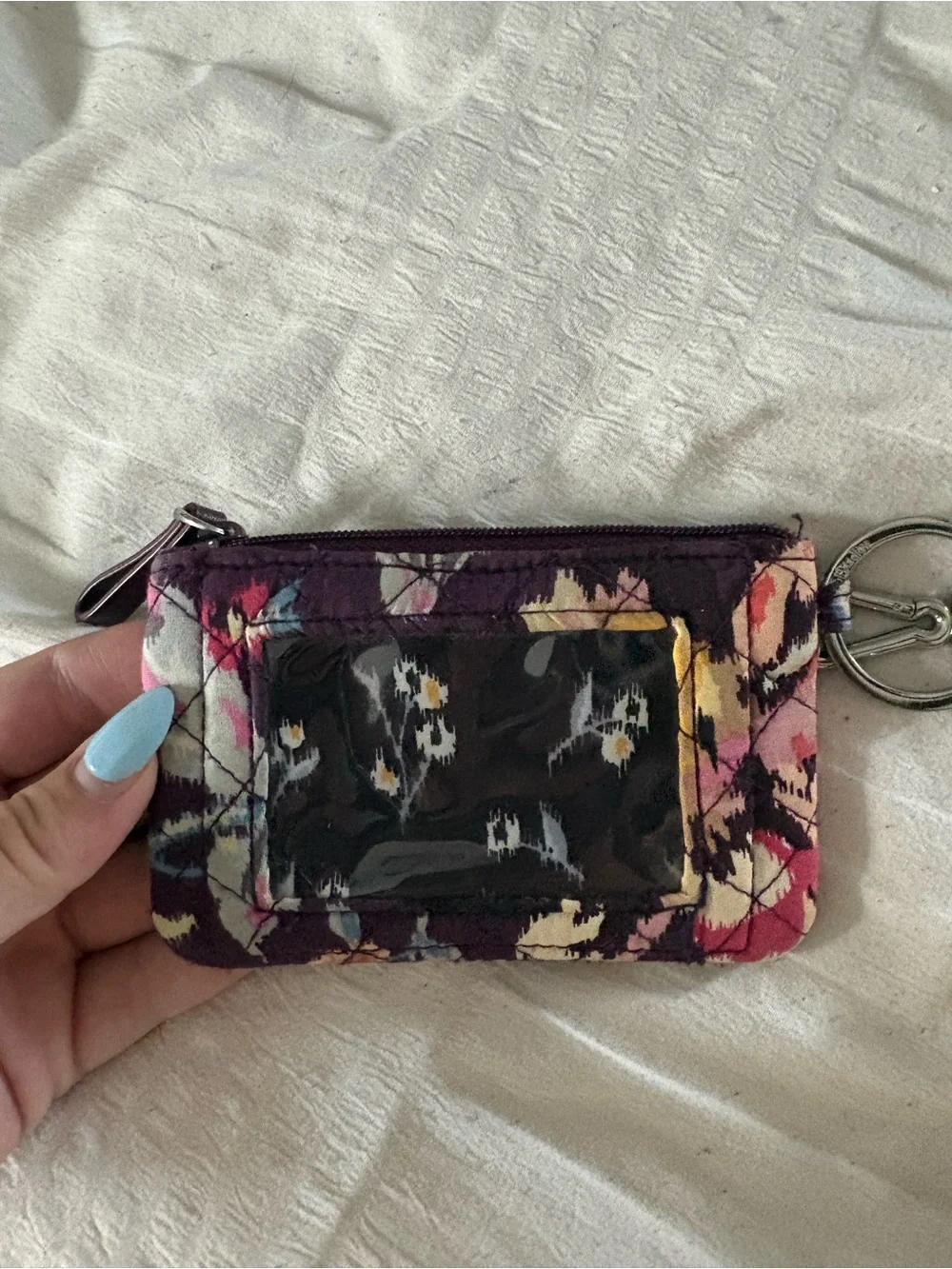 Vera Bradley Floral Pattern ID Wallet Lanyard in Purple, Pink, Yellow & Blue - Picture 2 of 6
